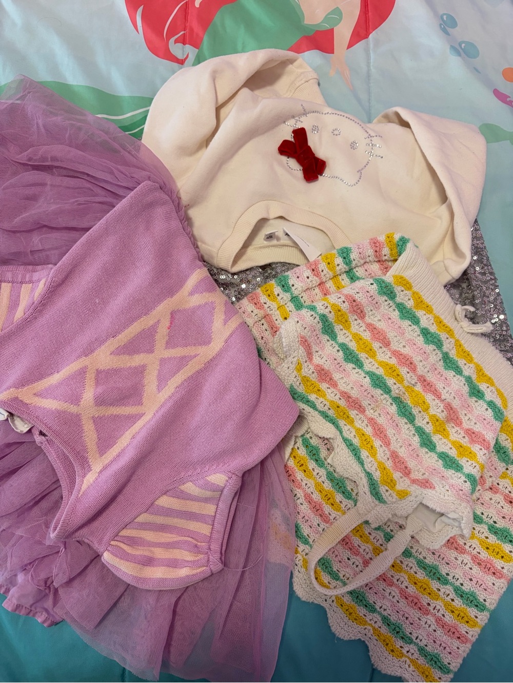 Janie and Jack Lavender Tulle Dress with Cream Top & Multicolor Knit Shorts